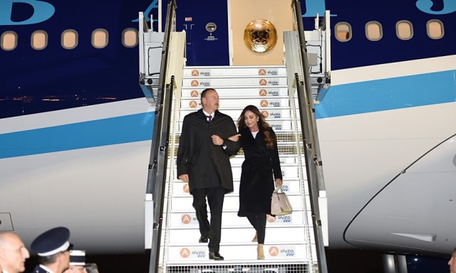 President Ilham Aliyev, his spouse arrive in France on a working visit - PHOTOS